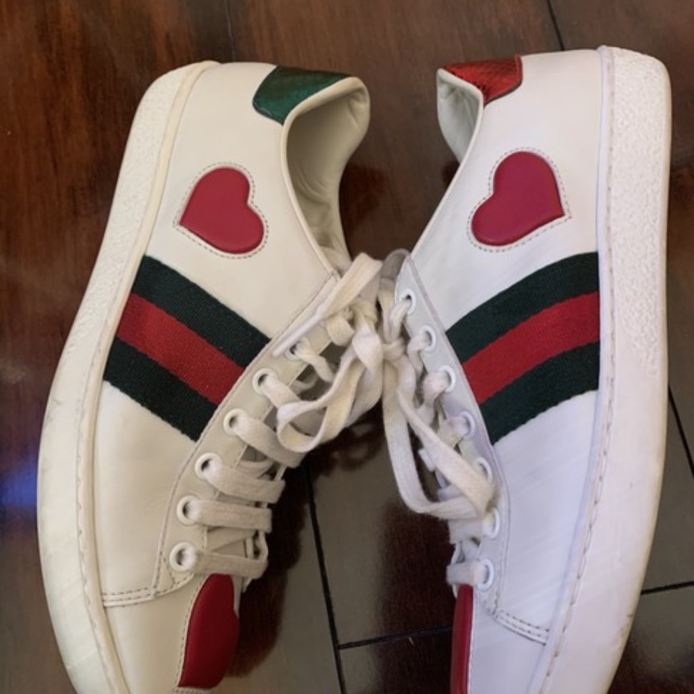 Gucci Womens WMNS Ace Low 'Heart' White/Green/Red